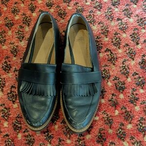 14th And Union Black Leather Loafers with Fringe